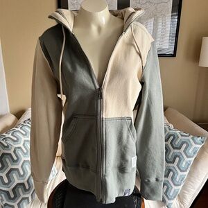 American Giant Heavyweight Cotton Hoodie Green/Beige Colorblock USA